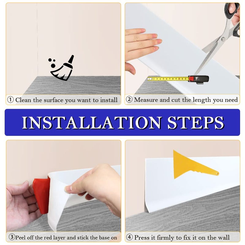 LSGCQ Flexible Baseboard Molding Trim 4 Inch x 20 Feet Self-Adhesive Vinyl Wall Base Peel and Stick Cove Base Rubber Wall Base Moulding Trim (White) - Image 4